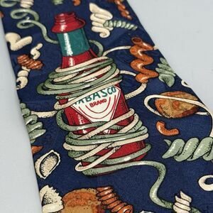 Vintage Tabasco Pasta Shells Noodle Novelty Necktie 100% Silk Blue USA
